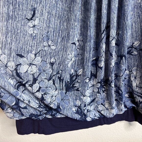 Baisheng GT Women's Blue Floral Lined Flouncing Flared Blouse - 2XL - Picture 3 of 8